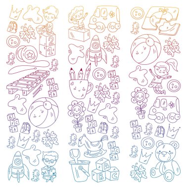 Küçük çocuklar ve oyuncaklarla anaokulu modeli. Yaratıcılık ve hayal gücü.