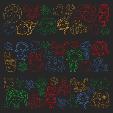 Küçük çocuklar ve oyuncaklarla anaokulu modeli. Yaratıcılık ve hayal gücü.