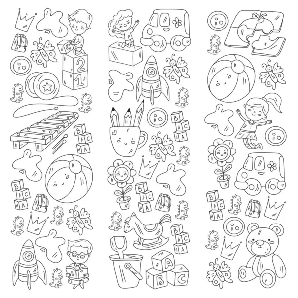 Küçük çocuklar ve oyuncaklarla anaokulu modeli. Yaratıcılık ve hayal gücü.