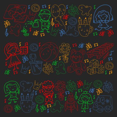 Küçük çocuklar ve oyuncaklarla anaokulu modeli. Yaratıcılık ve hayal gücü.