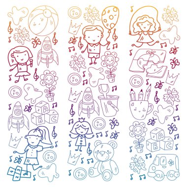 Küçük çocuklar ve oyuncaklarla anaokulu modeli. Yaratıcılık ve hayal gücü.