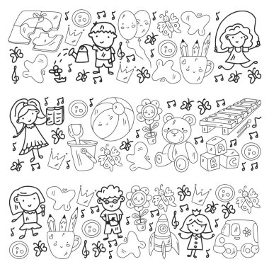 Küçük çocuklar ve oyuncaklarla anaokulu modeli. Yaratıcılık ve hayal gücü.