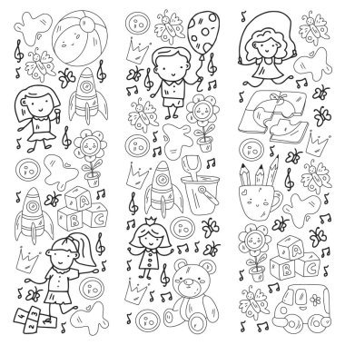 Küçük çocuklar ve oyuncaklarla anaokulu modeli. Yaratıcılık ve hayal gücü.