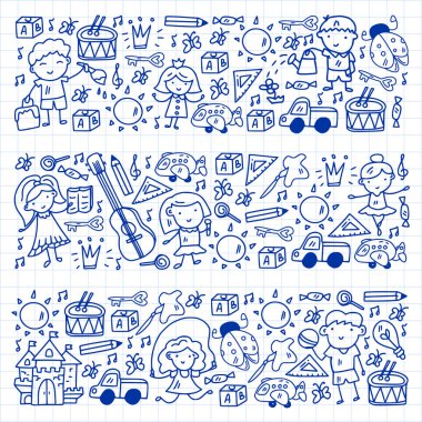 Küçük çocuklarda vektör kalıbı. Anaokulu. Hayal gücü. Yaratıcılık. Çal.