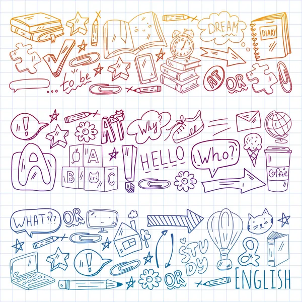 Cours d'anglais. E-learning, éducation en ligne. Langue anglaise — Image vectorielle