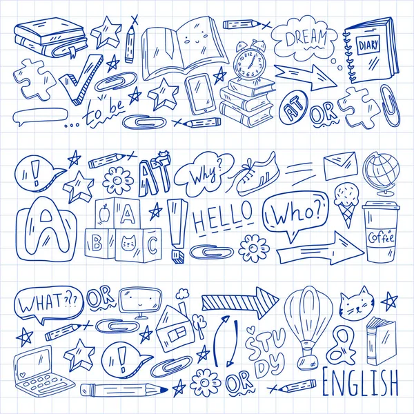 Cursus Engels. E-learning, online onderwijs. Engelse taal — Stockvector