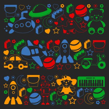 Küçük çocuklar ve oyuncaklarla anaokulu modeli. Yaratıcılık ve hayal gücü.