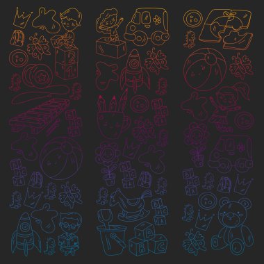 Küçük çocuklar ve oyuncaklarla anaokulu modeli. Yaratıcılık ve hayal gücü.