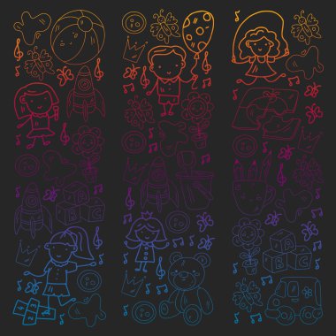 Küçük çocuklar ve oyuncaklarla anaokulu modeli. Yaratıcılık ve hayal gücü.