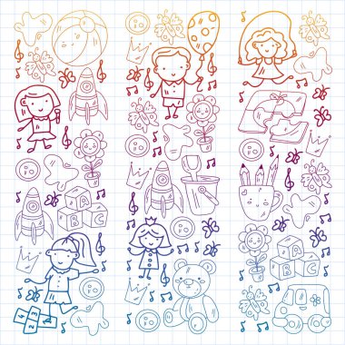 Küçük çocuklar ve oyuncaklarla anaokulu modeli. Yaratıcılık ve hayal gücü.