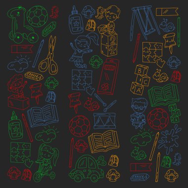 Küçük çocuklar ve oyuncaklarla anaokulu modeli. Yaratıcılık ve hayal gücü.