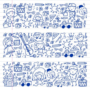 Küçük çocuklarda vektör kalıbı. Anaokulu. Hayal gücü. Yaratıcılık. Çal.