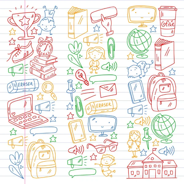 Creativity and imagination. Vector icons with school items. — Stock Vector