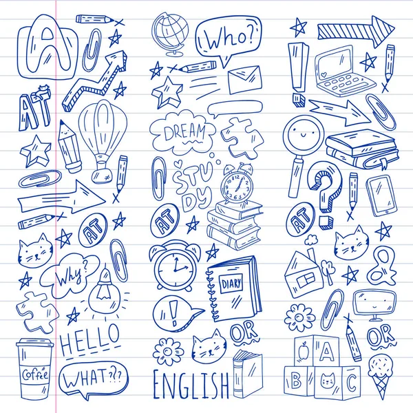 Cours d'anglais. E-learning, éducation en ligne. Langue anglaise — Image vectorielle