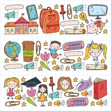 Okul, anaokulu, eğitim. Yaratıcılık ve hayal gücü. Küçük çocuklar çevrimiçi eğitim, e-öğrenim.