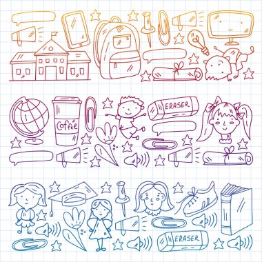 Okul, anaokulu, eğitim. Yaratıcılık ve hayal gücü. Küçük çocuklar çevrimiçi eğitim, e-öğrenim.