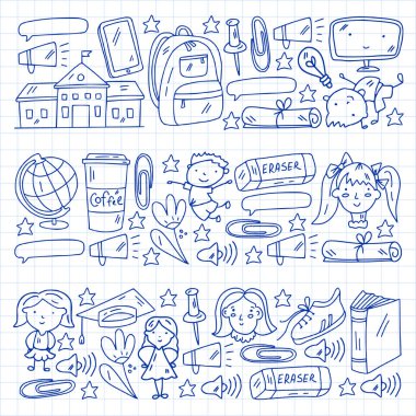 Okul, anaokulu, eğitim. Yaratıcılık ve hayal gücü. Küçük çocuklar çevrimiçi eğitim, e-öğrenim.