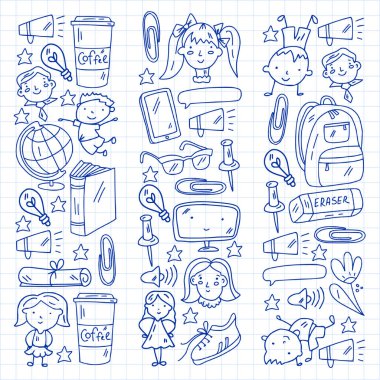 Okul, anaokulu, eğitim. Yaratıcılık ve hayal gücü. Küçük çocuklar çevrimiçi eğitim, e-öğrenim.