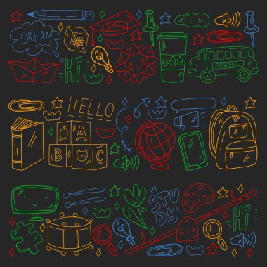 Okul, anaokulu, eğitim. Yaratıcılık ve hayal gücü. Küçük çocuklar çevrimiçi eğitim, e-öğrenim.