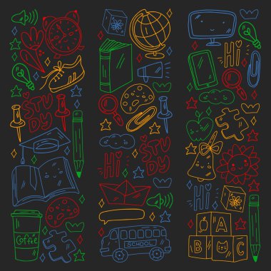 Okul, anaokulu, eğitim. Yaratıcılık ve hayal gücü. Küçük çocuklar çevrimiçi eğitim, e-öğrenim.