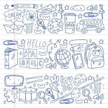 Okul, anaokulu, eğitim. Yaratıcılık ve hayal gücü. Küçük çocuklar çevrimiçi eğitim, e-öğrenim.