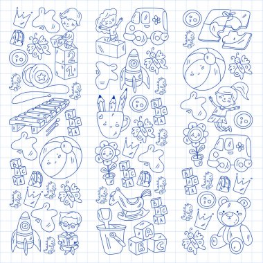 Küçük çocuklar ve oyuncaklarla anaokulu modeli. Yaratıcılık ve hayal gücü.