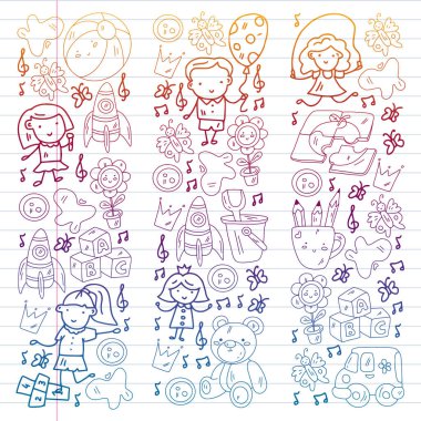 Küçük çocuklar ve oyuncaklarla anaokulu modeli. Yaratıcılık ve hayal gücü.