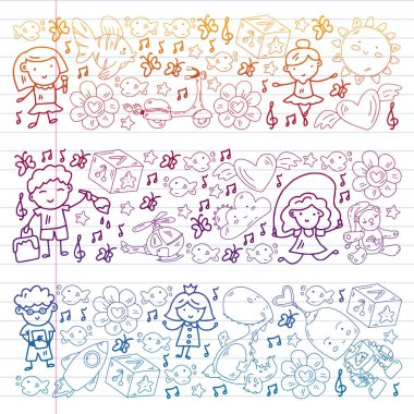 Küçük çocuklarda vektör kalıbı. Anaokulu. Hayal gücü. Yaratıcılık. Çal.