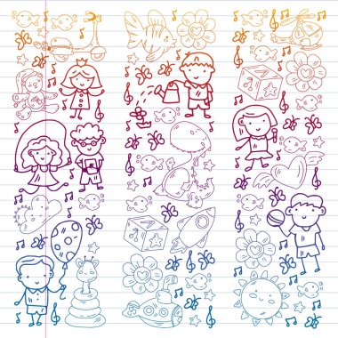 Küçük çocuklarda vektör kalıbı. Anaokulu. Hayal gücü. Yaratıcılık. Çal.