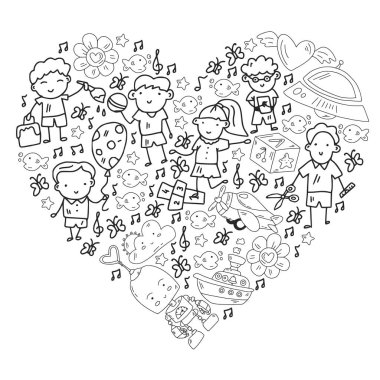 Çocuklar anaokulunda oyuncaklarla oynarlar. Çocuk parkı. Eğitim, yaratıcılık, hayal gücü.