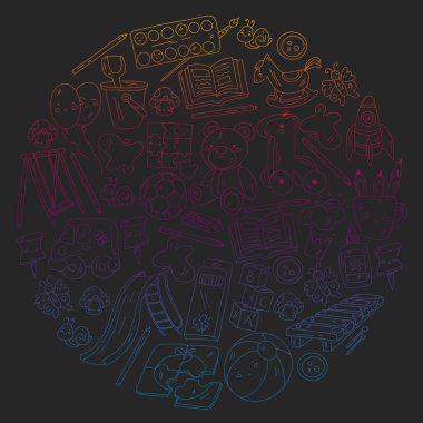 Çocuklar anaokulunda oyuncaklarla oynarlar. Çocuk parkı.