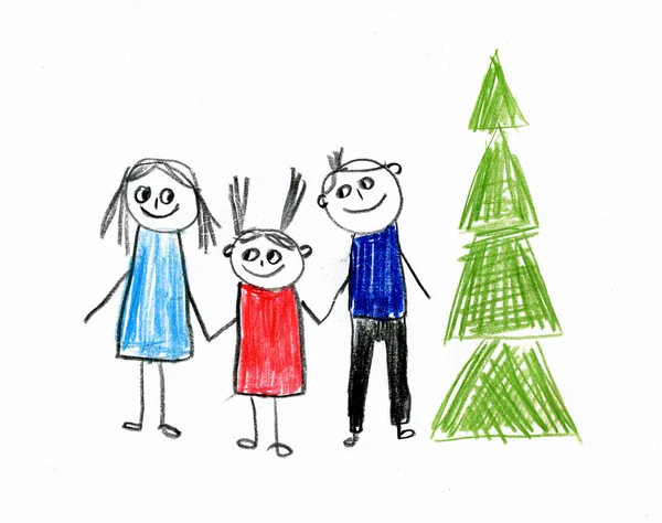Kids drawing happy family picture — Stock Photo, Image