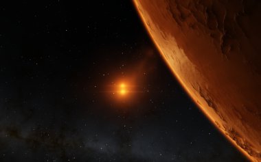 Mars bilimsel illüstrasyon - gezegen manzara