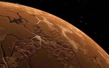 Mars bilimsel illüstrasyon - gezegen manzara