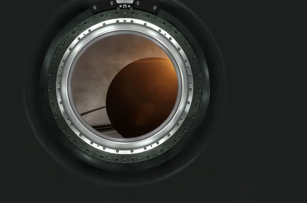 Widoku planety Saturn lub cudzoziemca ze statku kosmicznego — Zdjęcie stockowe