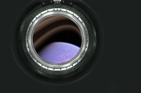Saturnus eller främmande planet vy från rymdskepp — Stockfoto