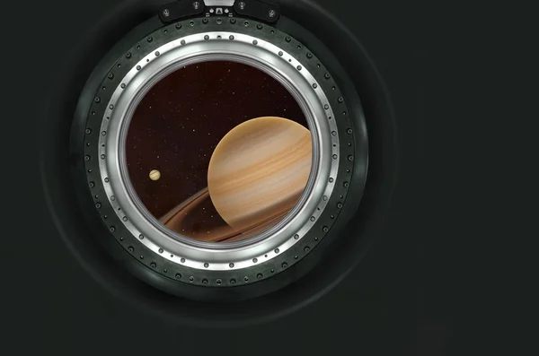 Saturno o planeta extraterrestre vista desde la nave espacial —  Fotos de Stock