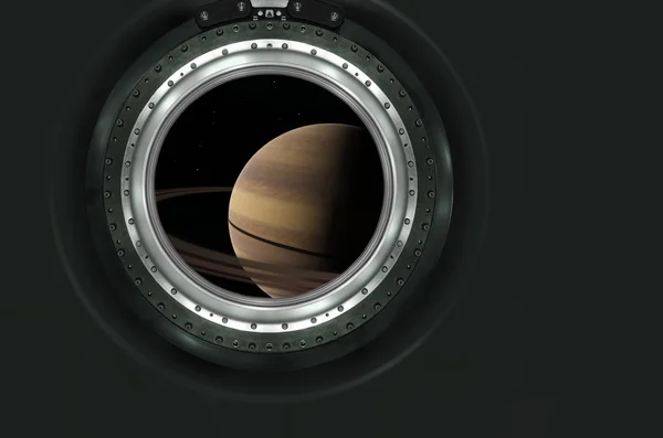 Saturnus eller främmande planet vy från rymdskepp — Stockfoto