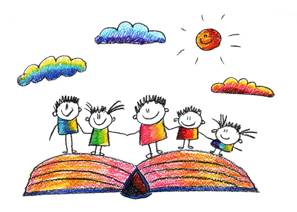 Bambini felici con libro — Foto Stock