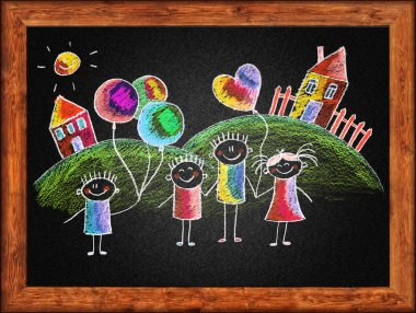 Öğretmen ile mutlu çocuklar.