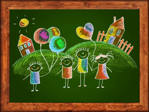 Öğretmen ile mutlu çocuklar.