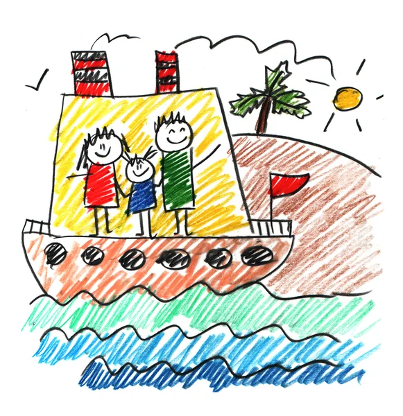 Happy family on cruise trip in ship — Stock Photo, Image