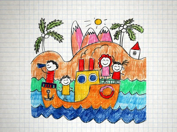 Happy family en croisière en bateau — Photo