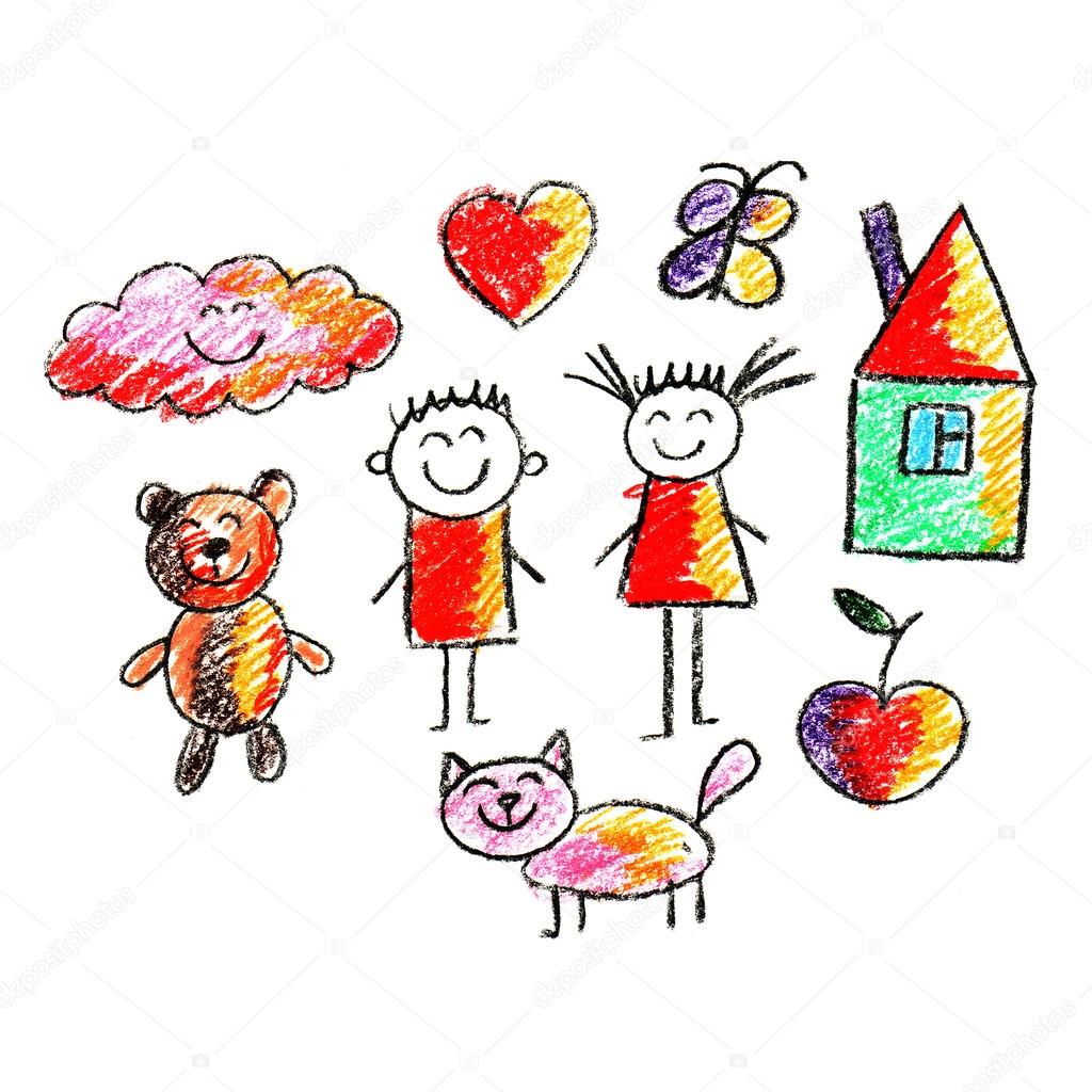 Set di bambini colorati disegni di stile — Foto Stock