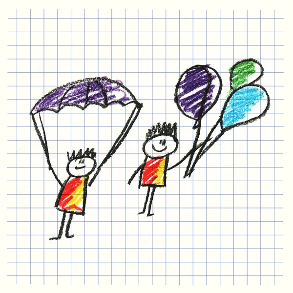 행복 한 아이 들과 함께 다채로운 그림 — 스톡 사진