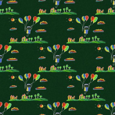 Mutlu çocuk sinek balonlar ile. 