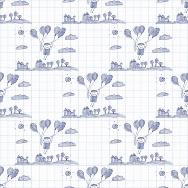 Mutlu çocuk sinek balonlar ile. 