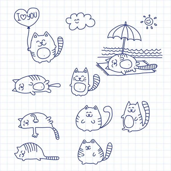 Croquis drôle de chats gribouillis . — Image vectorielle