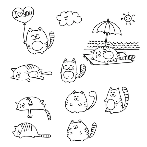 Rolig doodle katter skiss. — Stock vektor
