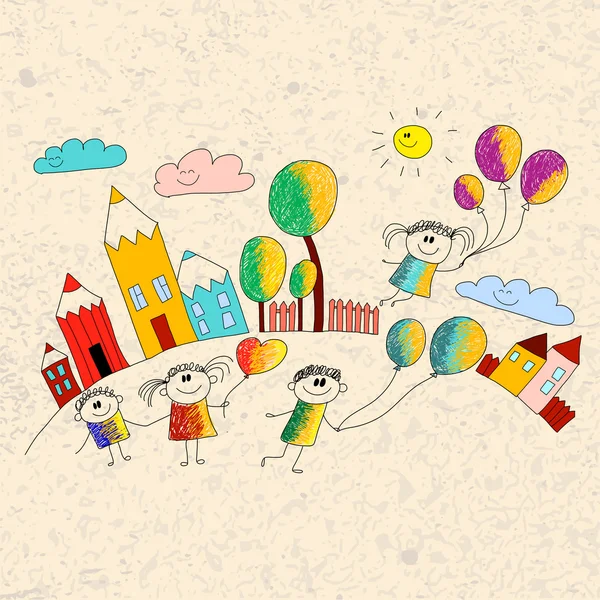 Vectorillustratie met kinderen. — Stockvector